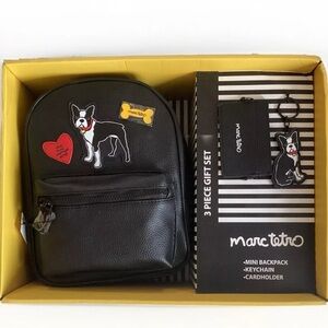 Marc Tetro 3 Pc Boston Terrier Backpack Keychain Cardholder - Black Gift Set NIB